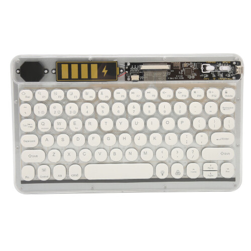 Teclado Bluetooth sem fio para escritório e casa, teclado mecânico com design ergonômico e teclas redondas retrô, compatível com Windows, Mac e 1