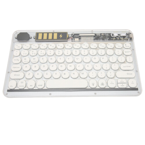 Teclado Bluetooth sem fio para escritório e casa, teclado mecânico com design ergonômico e teclas redondas retrô, compatível com Windows, Mac e 2