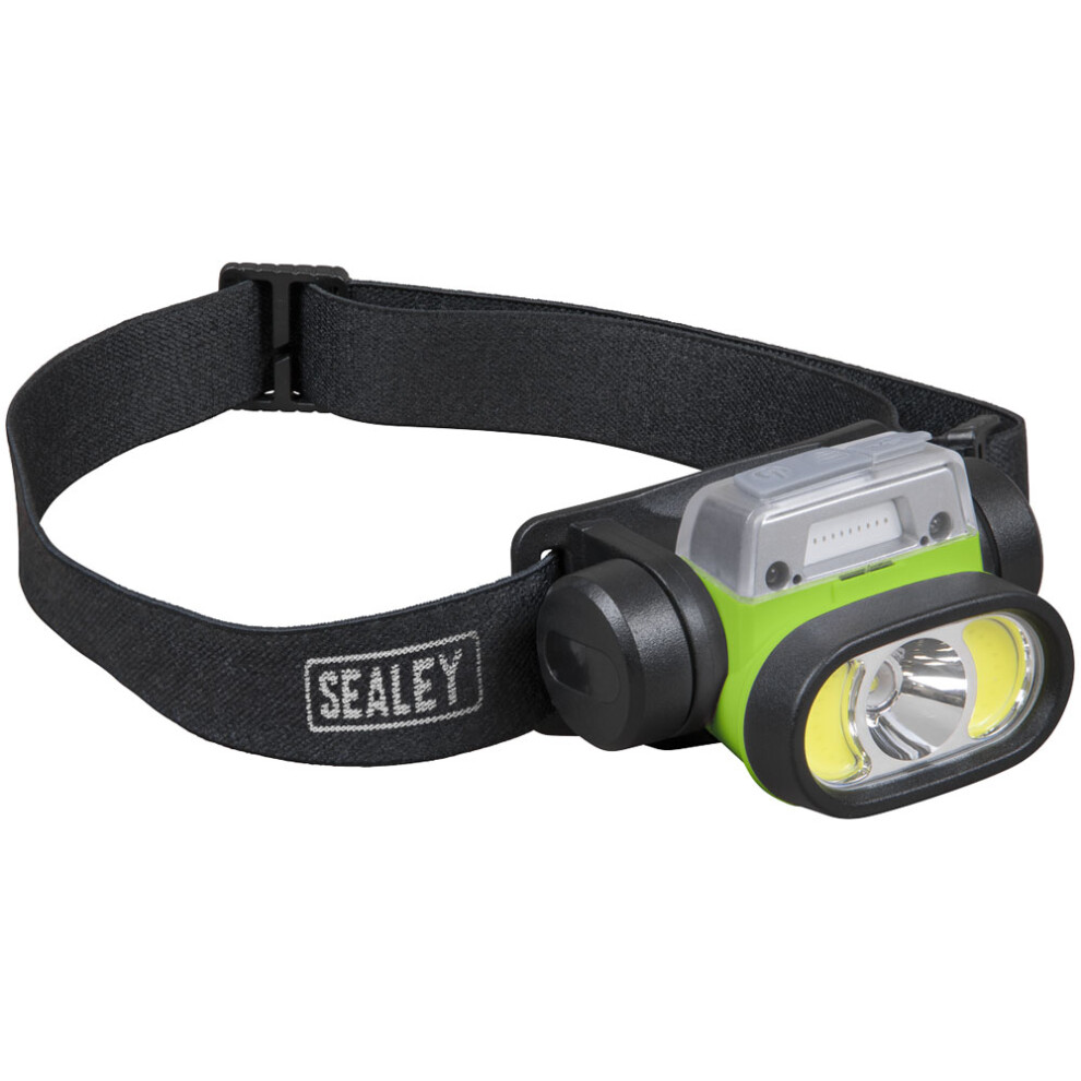 Sealey Ht400led Rechargeable Head Torch With Auto-Sensor 5W & 3W Cob Led Light