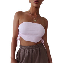 Top corto da donna, girocollo, maniche corte, elasticizzato, con coulisse laterale, vestibilità aderente, tessuto traspirante, top corto elastico