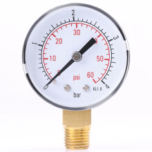 Tlakoměr pro palivo, vzduch, olej, vodu, psi bar, dvojitá stupnice, boční mini tlakoměr s dvojitou stupnicí 0-4 bar / 0-60 psi, trubkový