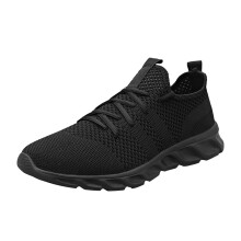 Men's Breathable Mesh Sports Trainers with Soft Sole Lightweight Gym Running Casual Shoes Black 7.5 UK