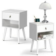 Bedside Table Narrow Cabinet Bedroom Nightstand w/ Drawers & Shelf & High Legs