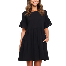 Lantern Sleeve Mini Dress For Women, A Line Loose Fit Cut With Ruffled Hemline Soft Lightweight Fabric Ideal For Chic Summer Vacation And Maternity