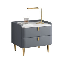 Solid Wood Bedside Table with Dual Drawers, Modern Nightstand for Bedroom, Grey Blue