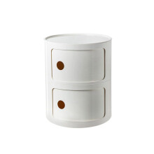 Round Nightstand with Sliding Door, Stackable Bedside Table for Bedroom, 2 Tier White