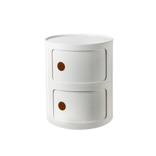 Round Nightstand with Sliding Door, Stackable Bedside Table for Bedroom, 2 Tier White