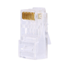 RJ45 Modulære stik til UTP-kabler Forgyldte kontakter Massivt eller flertrådet kabel Kompatibelt Korrosionsbestandigt Transparent design Gigabit