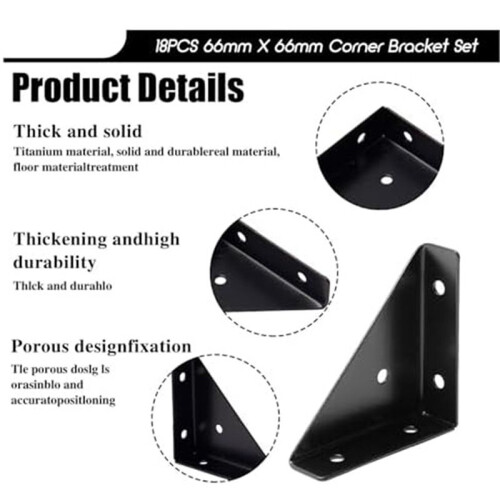 Angle Bracket, Metal Angle Bracket, Triangular Shelf Bracket, Corner Table Connector for Bed, Table, 66mm x 66mm,18 Pcs 2