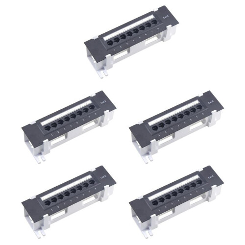 5X 8 Port Patch Panel for Cat. 6 Versatile Data Center Plastic Wall Mount for Computer Home