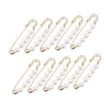 10pcs Adjustable Metal Pants Waist Tightener Clips with Elegant Pearl Design for Jeans and Dresses