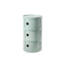 Round Plastic Bedside Table with Storage, MultiTier Modern Nightstand with Sliding Door