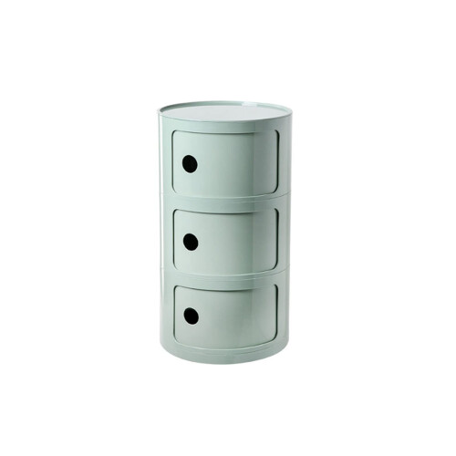 Round Plastic Bedside Table with Storage, MultiTier Modern Nightstand with Sliding Door
