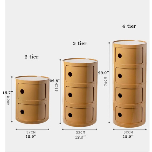 Round Plastic Bedside Table with Storage, MultiTier Modern Nightstand with Sliding Door 1