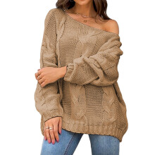 Striktrøje til kvinder, langærmet sweater med skulderfrit design, afslappet pullover med moderigtig striktekstur, blød strikstof med løs pasform