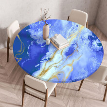 Waterproof Elastic Edge Round Tablecloth 55 Inch Marble Print OilProof Wipe Clean for Dining