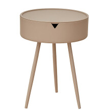 Round Nightstand with Storage Shelf, SpaceSaving Khaki Bedside Table for Bedroom or Living Room