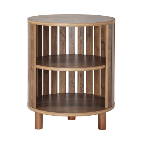 Round bedside table with openwork slats, 50 cm high - LIAM