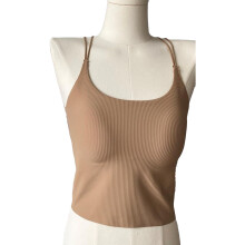 Canotta corta da donna con schiena a vogatore, in tessuto a coste, senza cuciture, leggera, traspirante, ideale per l'allenamento, con spalline