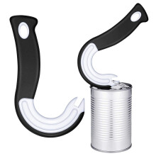 Can Opener with J Shape Bottle Opener Ring for Glass Bottles and Cans, Black Kitchen Tool