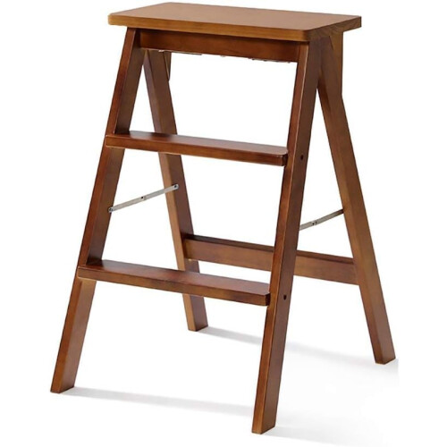 Wooden Step Stool Ladder for Adults Solid Wood Foldable SpaceSaving Footstool Bench Brown A