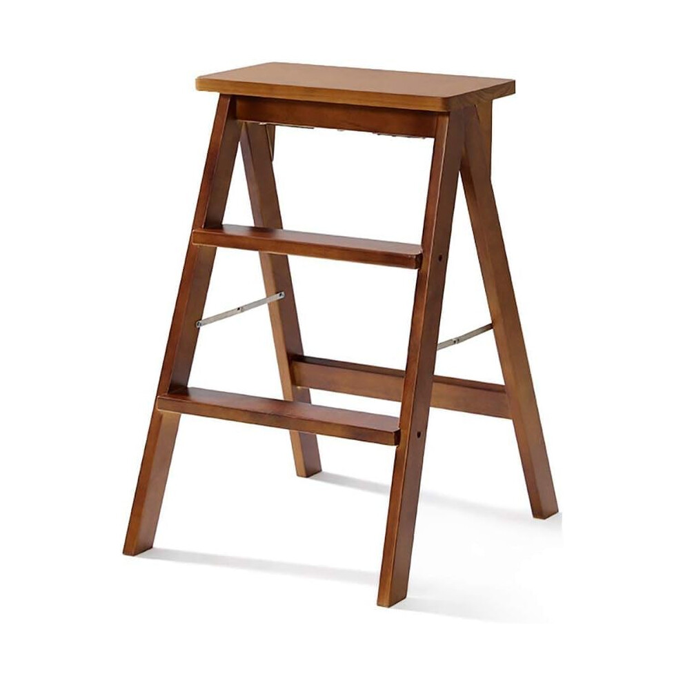 Wooden Step Stool Ladder For Adults Solid Wood Foldable Spacesaving Footstool Bench Brown A 9044945664683