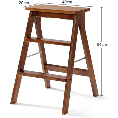 Wooden Step Stool Ladder for Adults Solid Wood Foldable SpaceSaving Footstool Bench Brown A 1