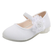 Girls Princess Shoes with Pearl Flower Design Kids White Leather  Heel Dance Party Shoes 5 UK Child