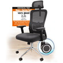 Ergonomic mesh office chair, 2D armrests, 2D headrest, adjustable lumbar support, fluxwheels, 135 degree recline - CLOUVOU BrightSeat