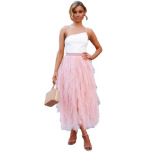 Saias de tule para mulheres, saia midi assimétrica com 3 camadas, cintura elástica e modelagem evasê em tule, ideal para festas. Estilo evasê,