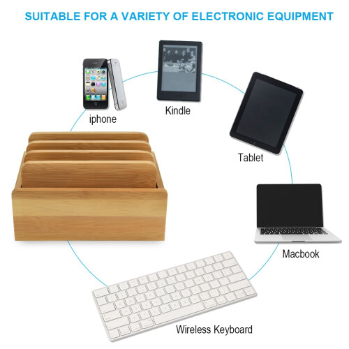 Bamboo Charging Station for Multiple Devices Multifunctional & Efficient Organization Multi-device Organizer with USB Cables Organizer Eco-Friendly 1
