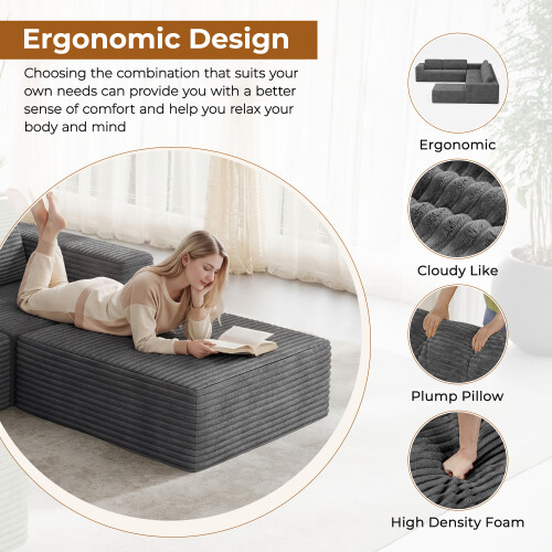 Three-Seater DIY Combination Corduroy Sofa 2