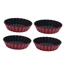 4pcs NonStick Carbon Steel Egg Tart Molds Round Chrysanthemum Tartlet Bakeware Red Black