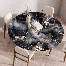 Waterproof Elastic Fitted Round Tablecloth Marble Print OilProof Wrinkle Resistant 120cm