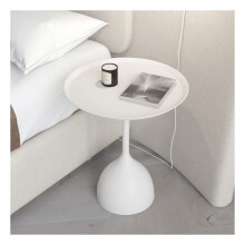 Round Metal Nightstand Modern White Bedside Table for Bedroom Living Room Easy to Assemble