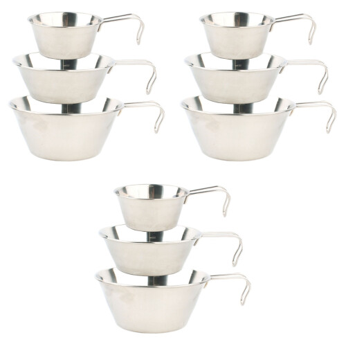 9Pcs Compact Silver Stainless Steel Dinner Bowls Portable for Bbq Use 2