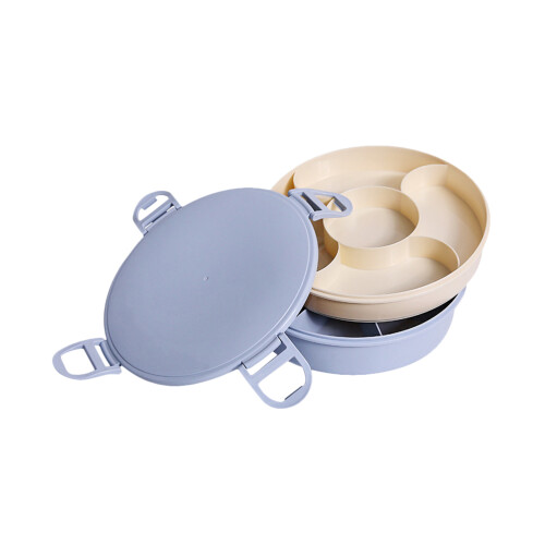 2Pcs Double Layer Blue Snack Plate with Sealed Sections