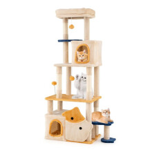 Árvore para gatos 85 x 42 x 159 cm 2 condos removíveis brinquedos de pelúcia