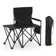 Set di 2 sedie da campeggio pieghevoli con tavolo integrato, portabicchieri, braccioli imbottiti, design nero