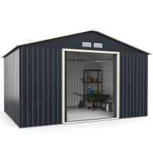 Rifugio da giardino in metallo 340 x 255 x 210 cm sicuro con 2 porte scorrevoli