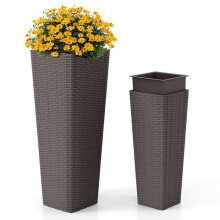 lot de 2 jardinières en rotin extérieur 30 x 30 x 82 cm et 23