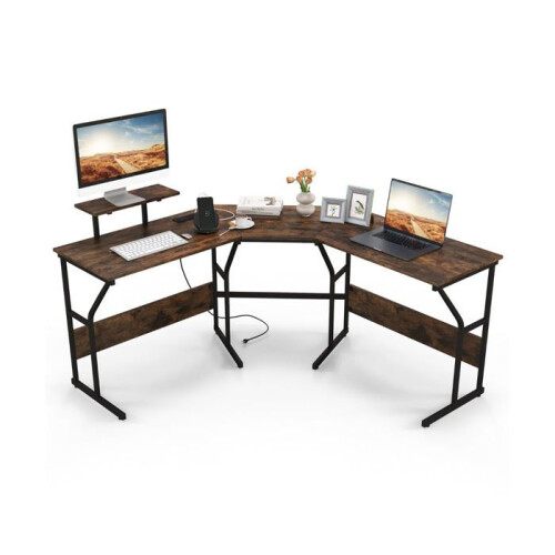 Bureau d'angle en forme de l 225 x 48 x 91 cm avec support écran