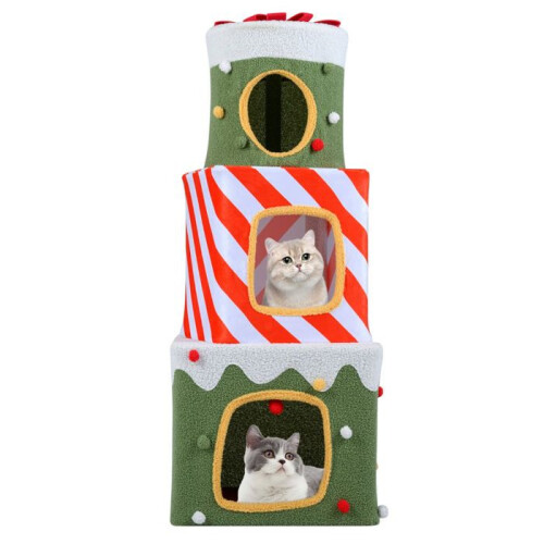Arbre à chat design 49 x 49 x 120 cm 3 condos cachettes ludiques ambiance