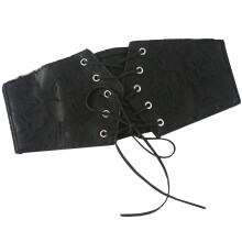 2Pcs Stylish Black Lace Up Wide PU Corset Waist Belt