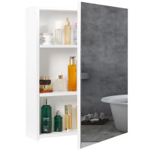 Bathroom Wall-Mounted Mirror Cabinet White, Small Single Mirrored Door Storage Cupboard, Adjustable Height Shelves Storage Unit (50 x 70 x 15 cm)