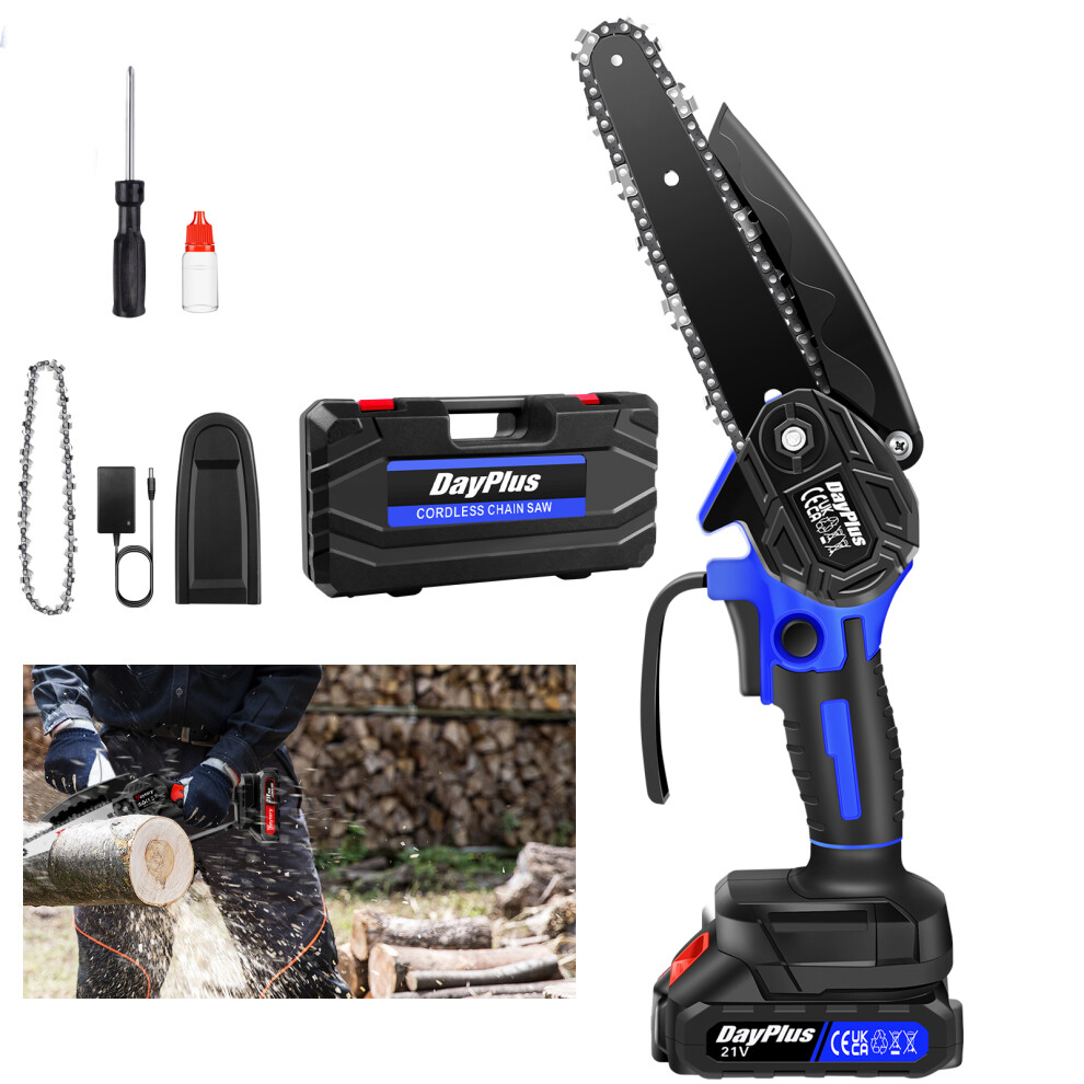 Youseahome (2 Batteries) Cordless Saw 6Inch Mini Chainsaw Brushless Motor For Wood Cutting Tree Trimming With Security Lock Chain And Carry Case