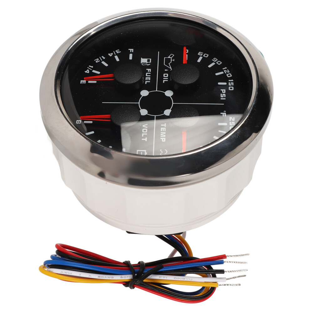 4In1 85Mm Gauge Multi-Function Fuel Oil Temp Volt Meter For Car Rv Boat Black/Silver 8411381055862
