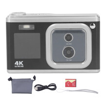 FHD4K digitalkamera med 16X digital zoom og dobbelt objektivbytte, kompakt reisekamera med anti-risting-funksjon og dobbel webkamerakompatibilitet
