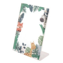 Vormgegeven fotolijst voor 4x6 foto's met jungle-dierenmotief. Stevig materiaal, magnetische displaylijst, onbreekbare premium acryl fotohouder voor
