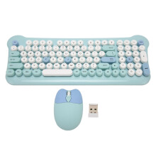 Conjunto de teclado e mouse sem fio para Windows, design retrô charmoso de máquina de escrever, teclas redondas de tamanho normal com cliques e